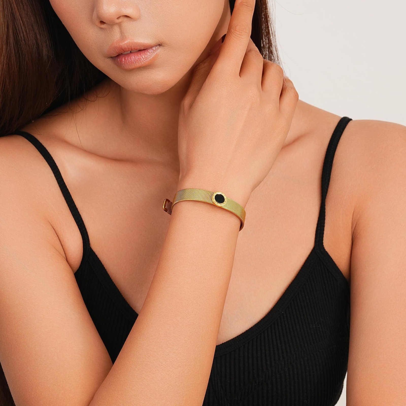 Gold Bracelets for Women, Watchband/Adjustable Slider Bracelet Twist Bar Chai…