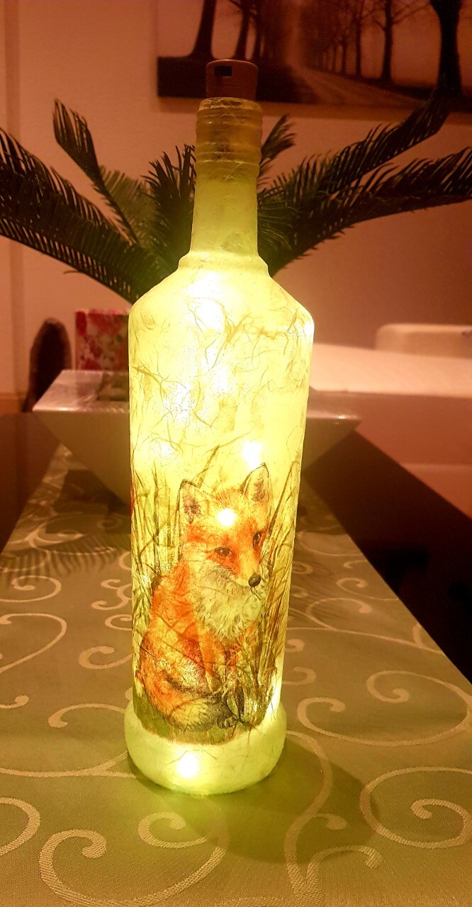 Hand Decorated Fox Light Up Bottle – Unique Gift for Animal Lovers