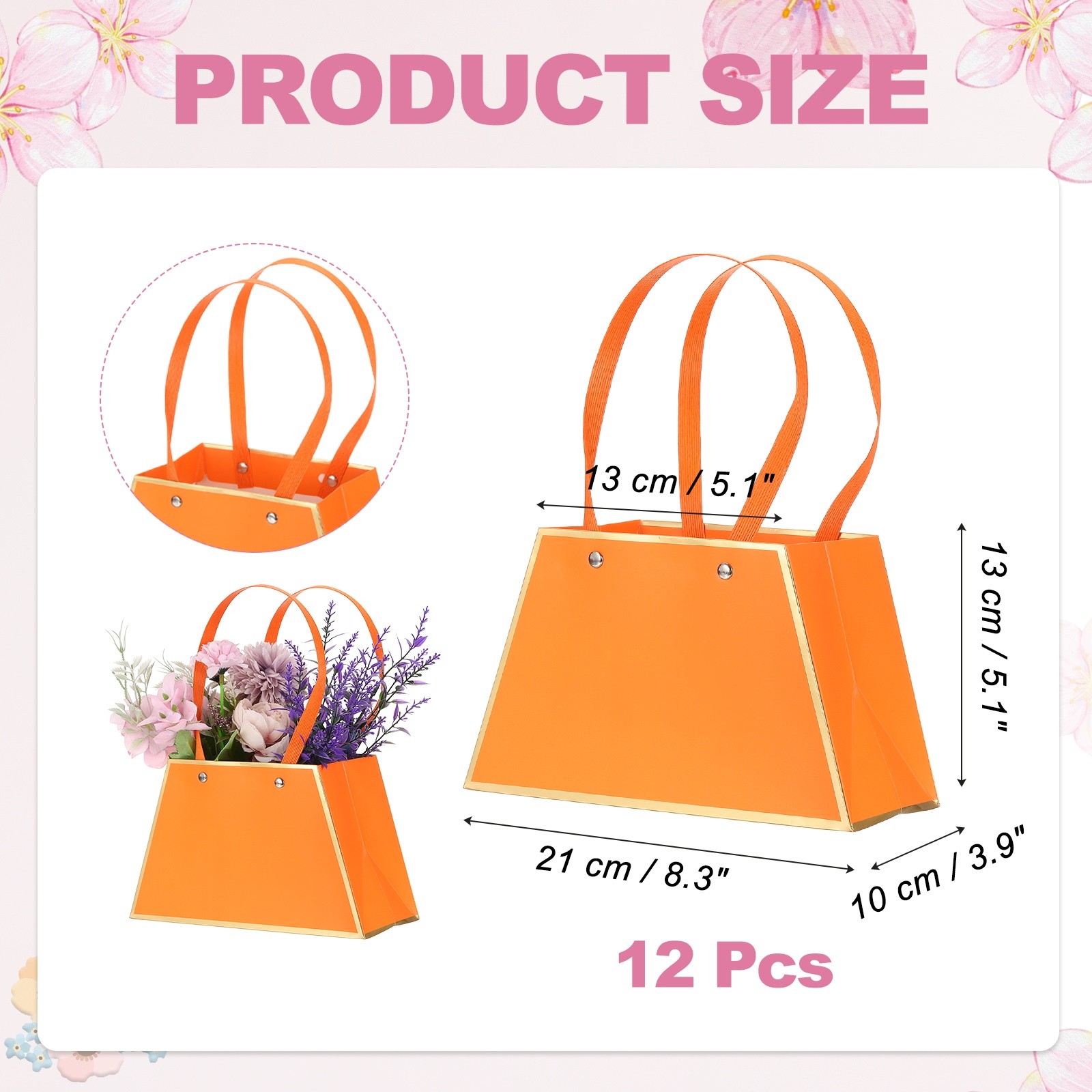 12 Pcs Flower Gift Bags Bouquet Wrapping Bag Paper Bouquet Bag Boxes Orange
