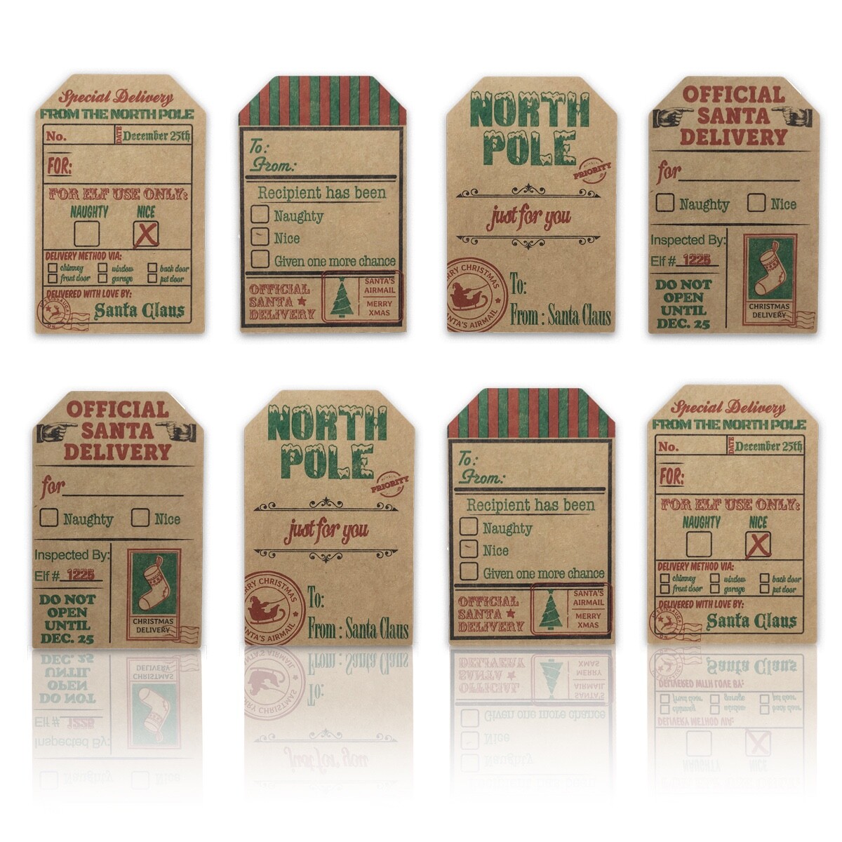 Santa Vintage 4 Designs Gift Present Tags, 2 x 3 Inches, 100 Labels on a Roll