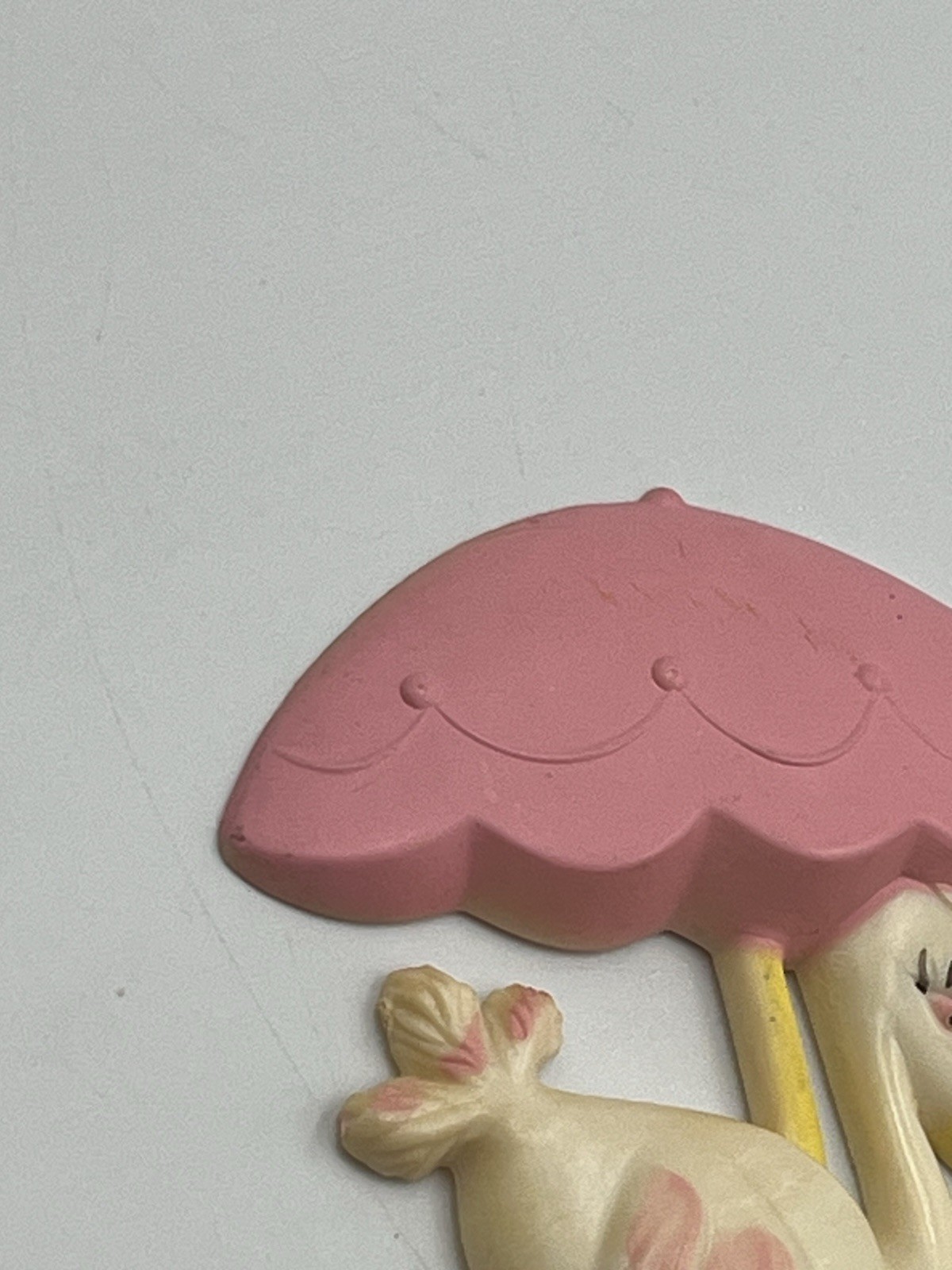 Plastic Pink Stork Umbrella & baby shower favor floral cupcake pic COLLECTIBLE