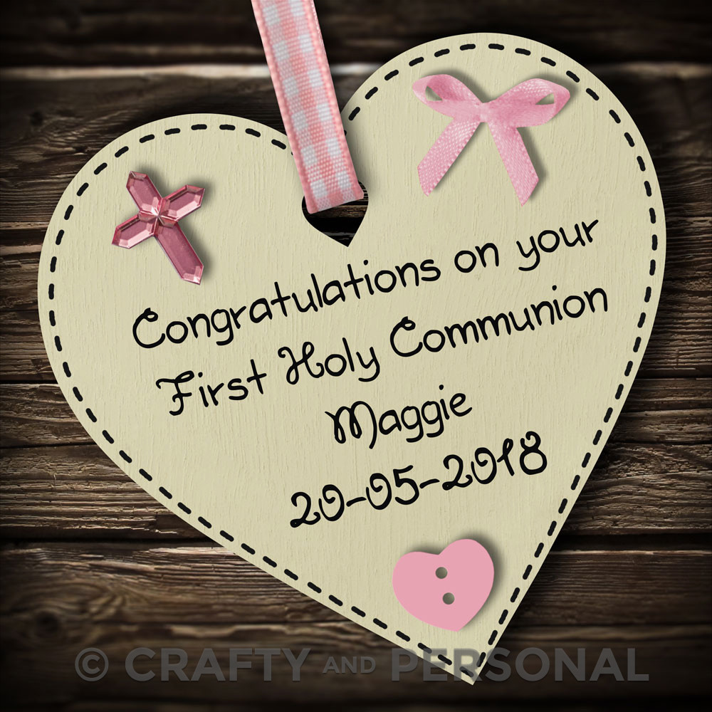 Personalised 1st First Holy Communion gift plaque wooden heart keepsake present