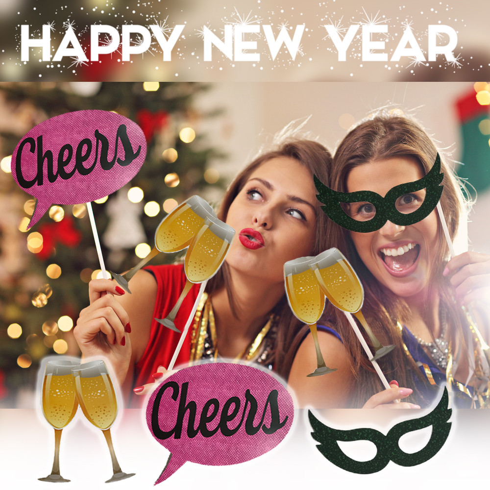 Deluxe New Year’s Eve Photo Party Props, Photo Booth Props for New Year Party