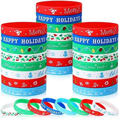 48 Pieces Christmas Silicone Bracelets Wristband Xmas Rubber Fresh Style
