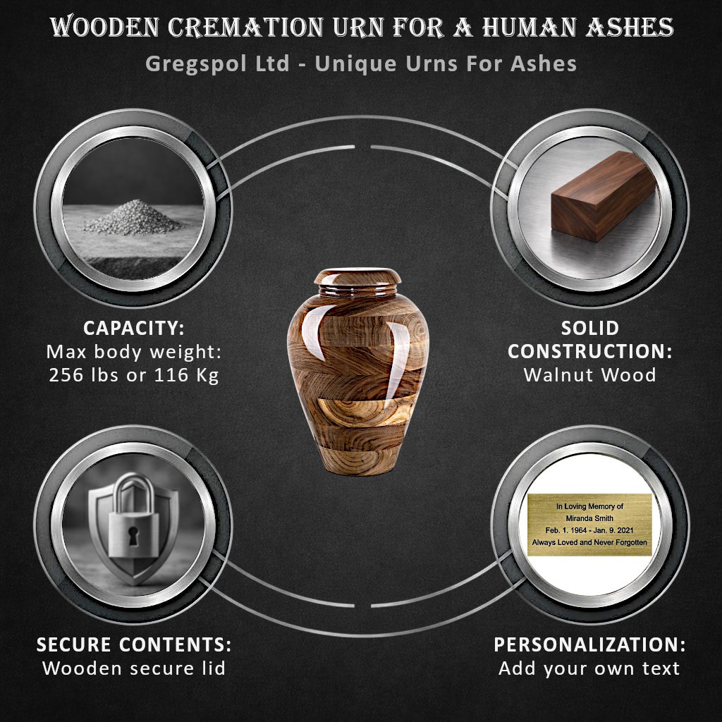 Stunning and very special hand turned wooden Walnut Human Cremation urn for ashe