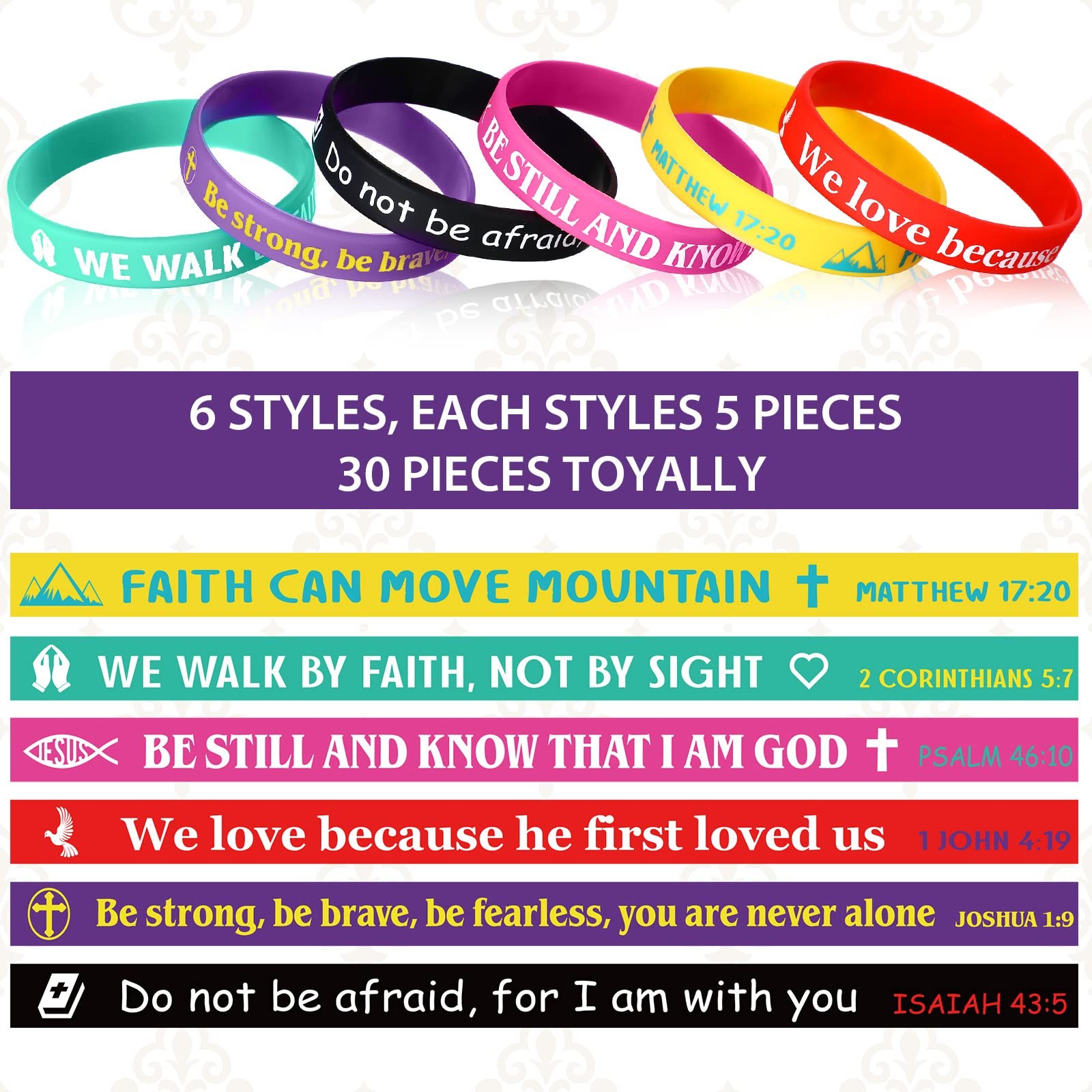 30 Pcs Bible Verses Bracelets Bulk Motivational Christian Bracelets Inspirati…