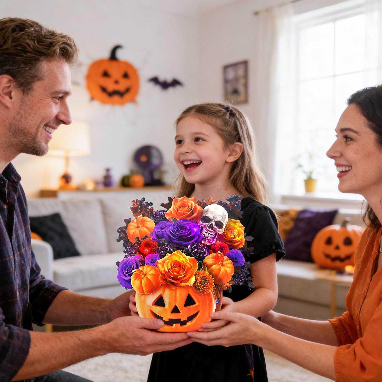 APOTODITO Halloween Bouquet Card with Music and Lights, Orange