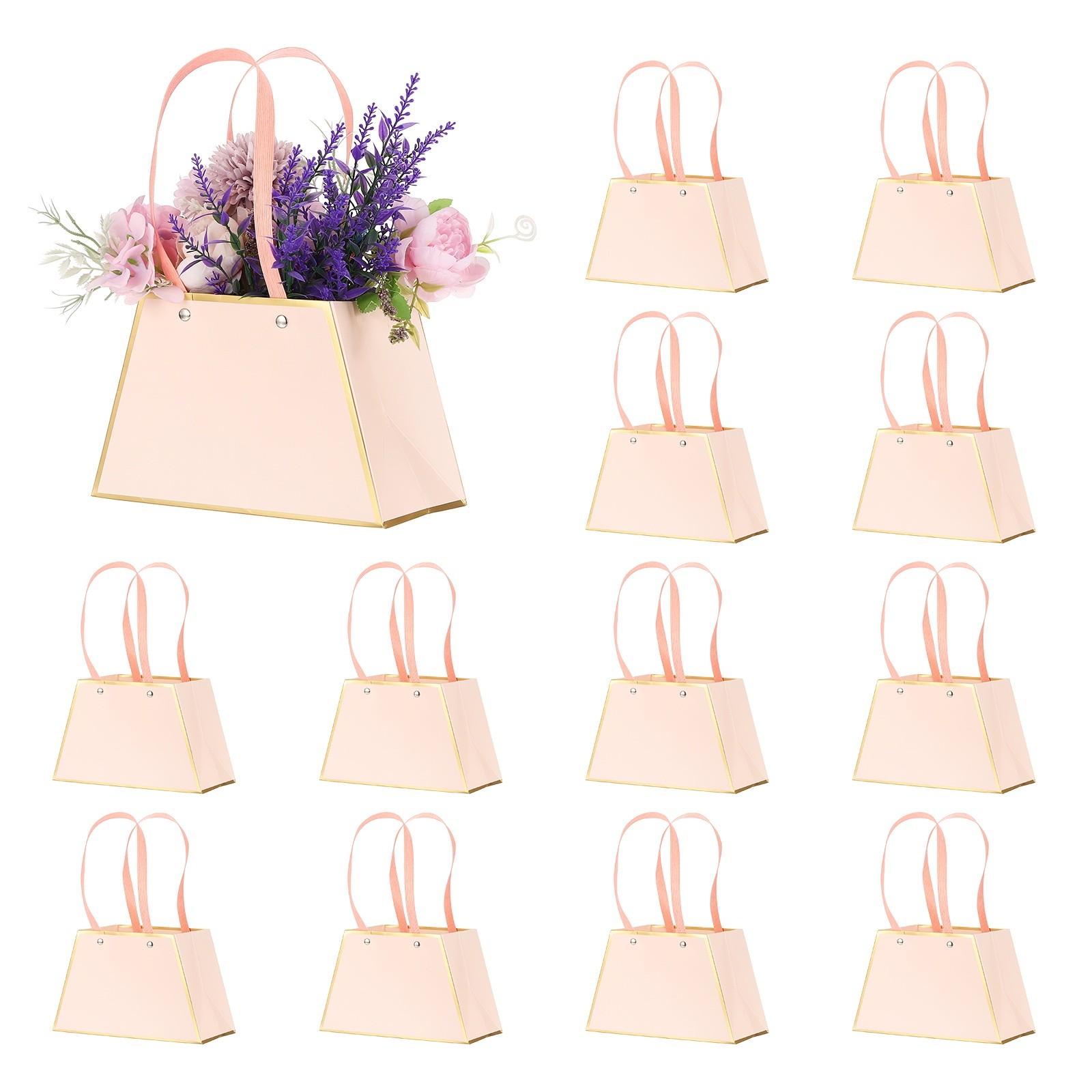 12 Pcs Flower Gift Bags Bouquet Wrapping Bag Paper Bouquet Bag Boxes Pink