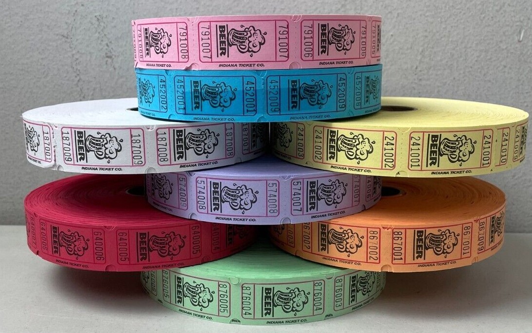 Beer Single Stub Raffle Tickets 1000 Per Roll Carnivals Fun Fair Festivals