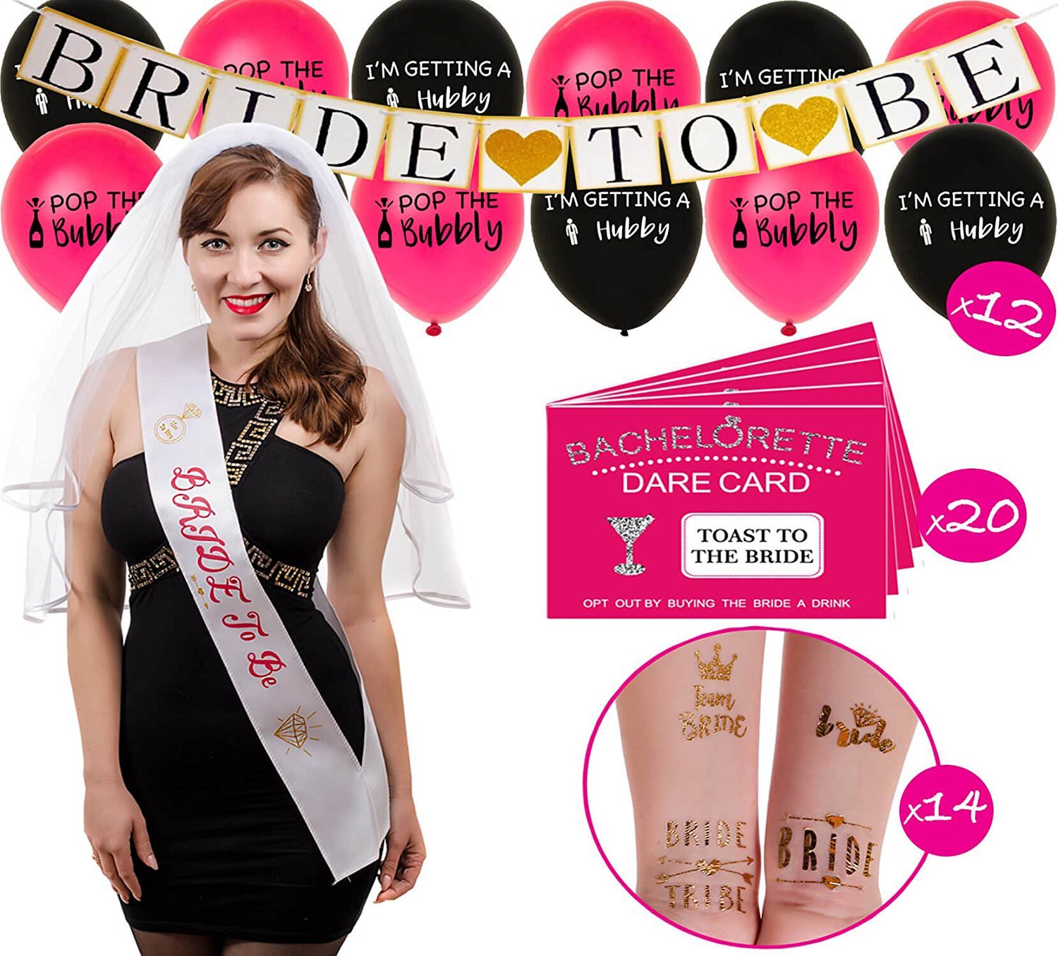One Mecara BACHELORETTE & BRIDAL SHOWER PARTY DECORATIONS KIT Bride To Be – Sash