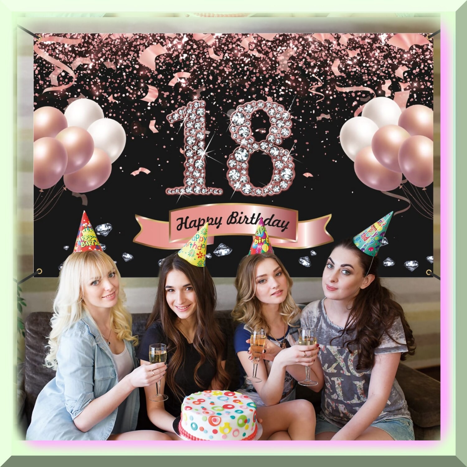 Rose Gold 18th Birthday Party Backdrop 6×3.6 ft