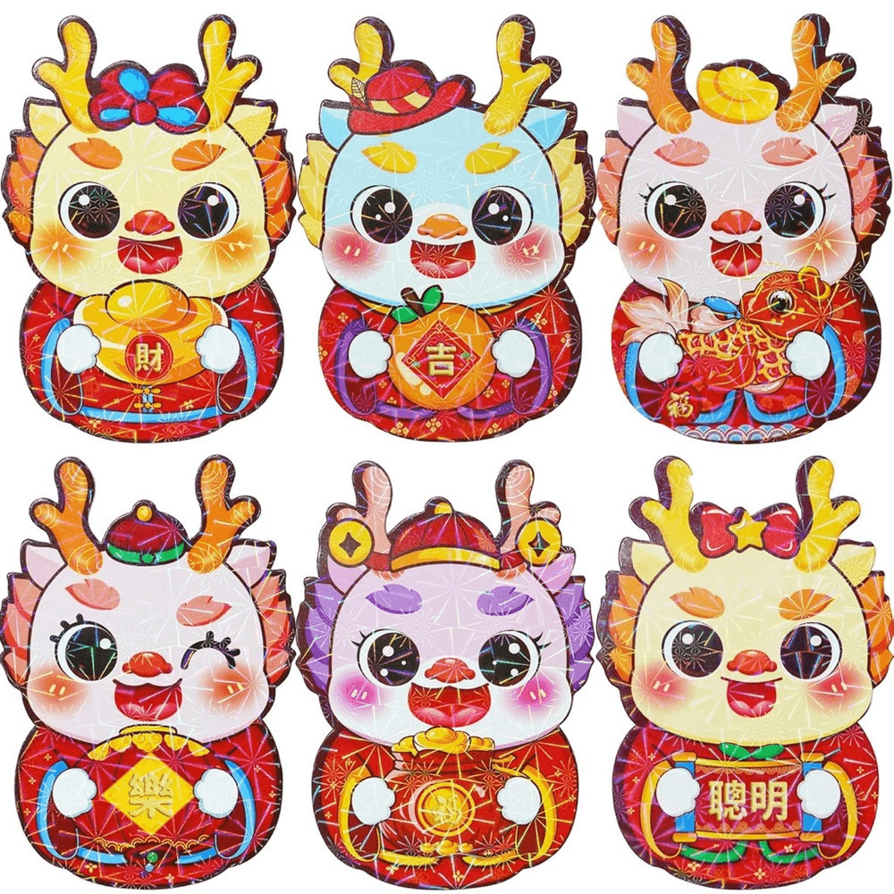 (18) Red Money Envelopes Cartoon Dragon Shaped Red Pocket Hongbao Lucky