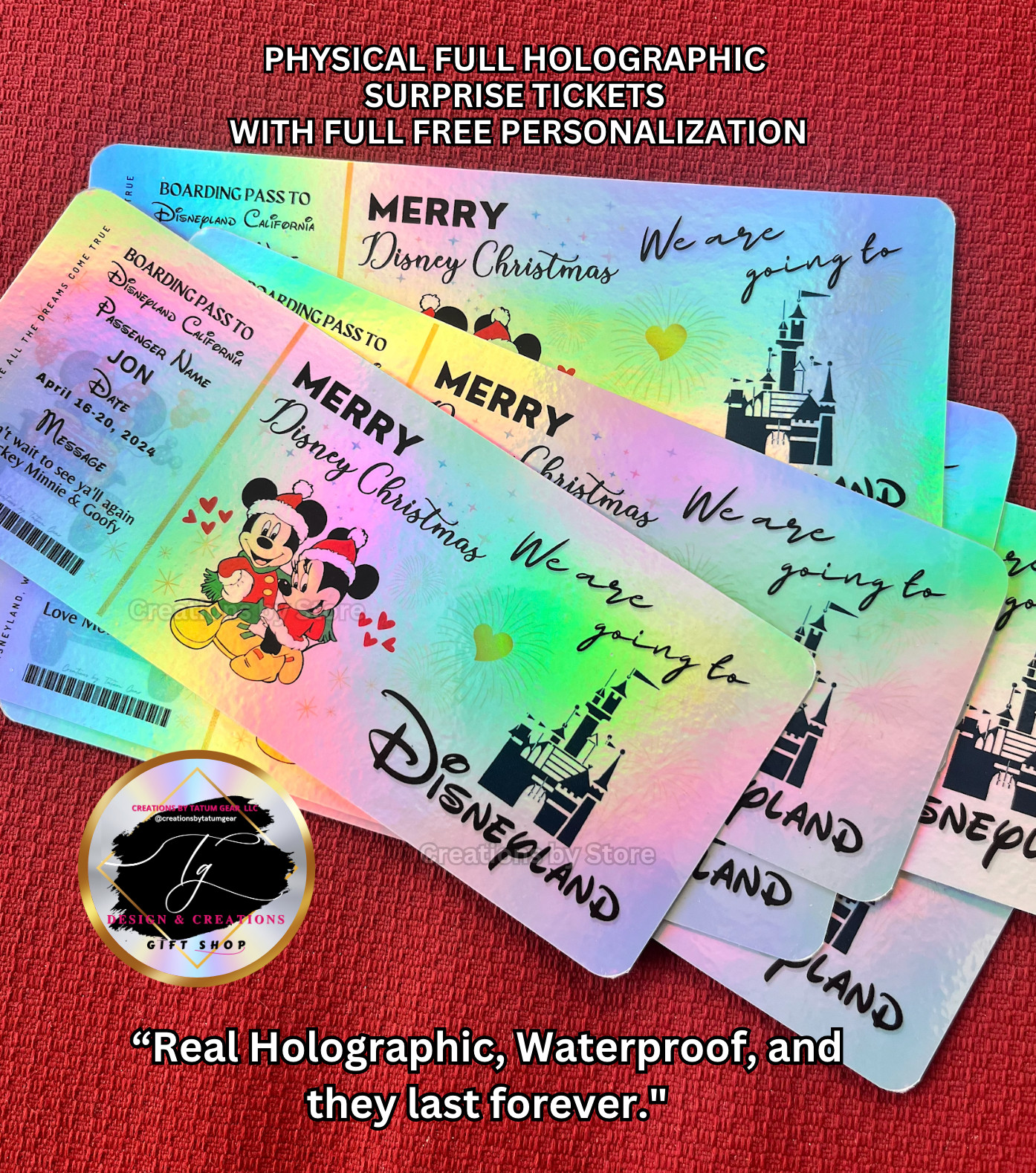 Physical Holographic Unique Personalized Surprise Reveal Ticket Disney Style
