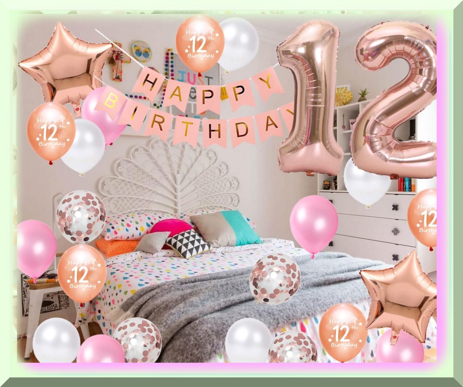 Rose Gold 12th Birthday Party Decorations Kit