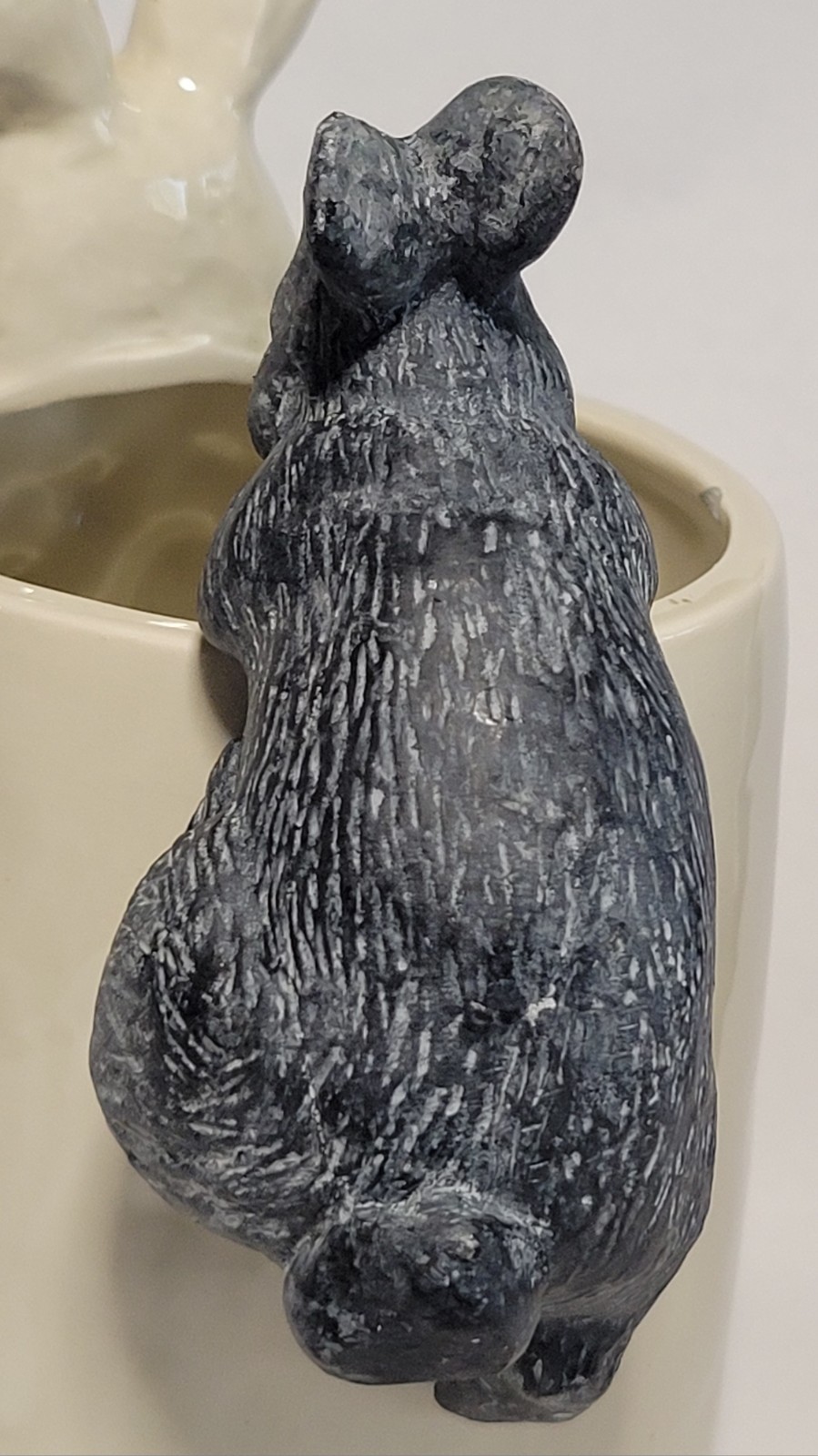 VTG Hen-Feathers Co Bunny Rabbit Pot Hanger Planter Sitter Bonded Marble Grey