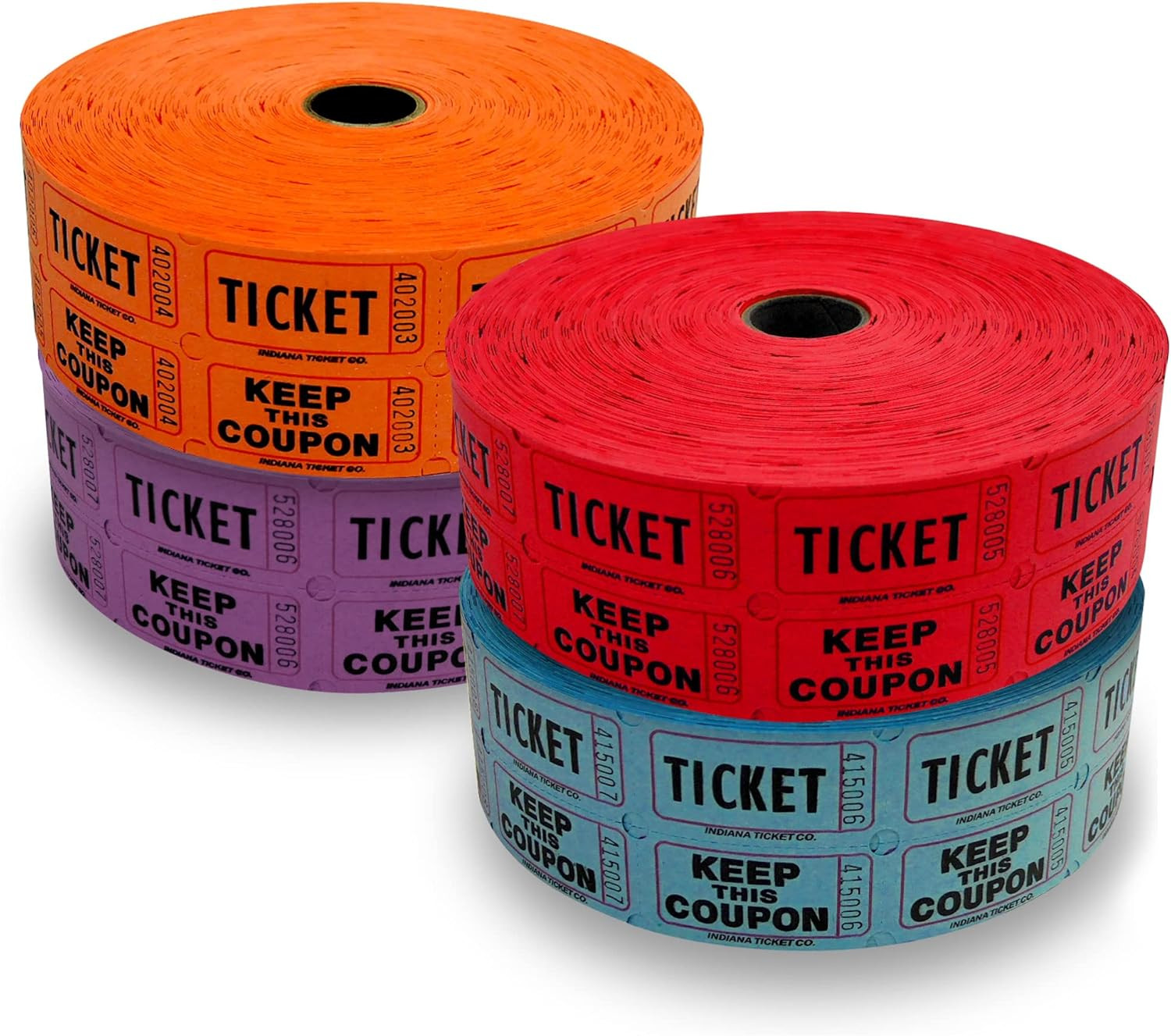 Raffle Tickets – 4 Rolls of 2000 Double Tickets – 8,000 Total – Dark Assorted Co