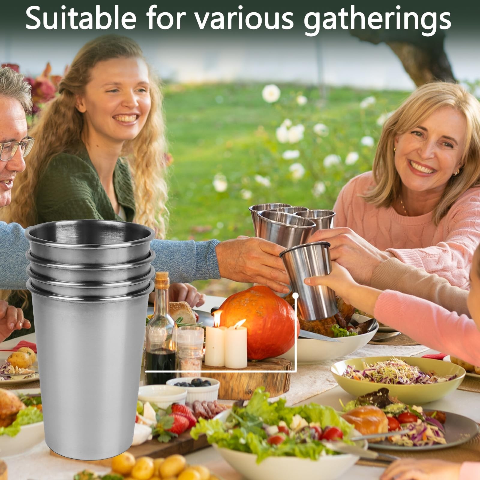 4 Pack Stainless Steel Cups, 12oz Stainless Steel Drinking Glasses, Metal Cup…