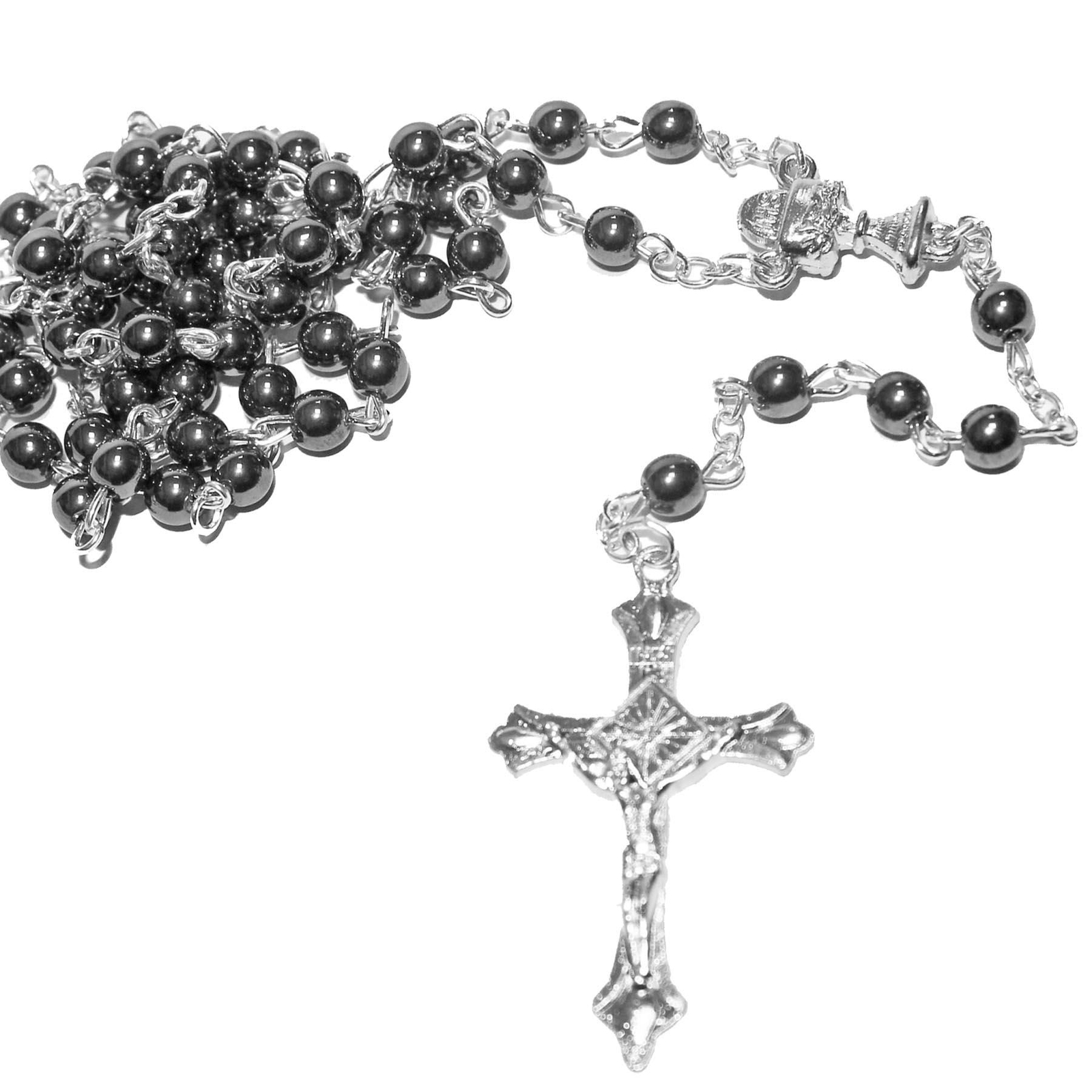 First Holy Communion Hematite Rosary Beads and Purse Gift Set