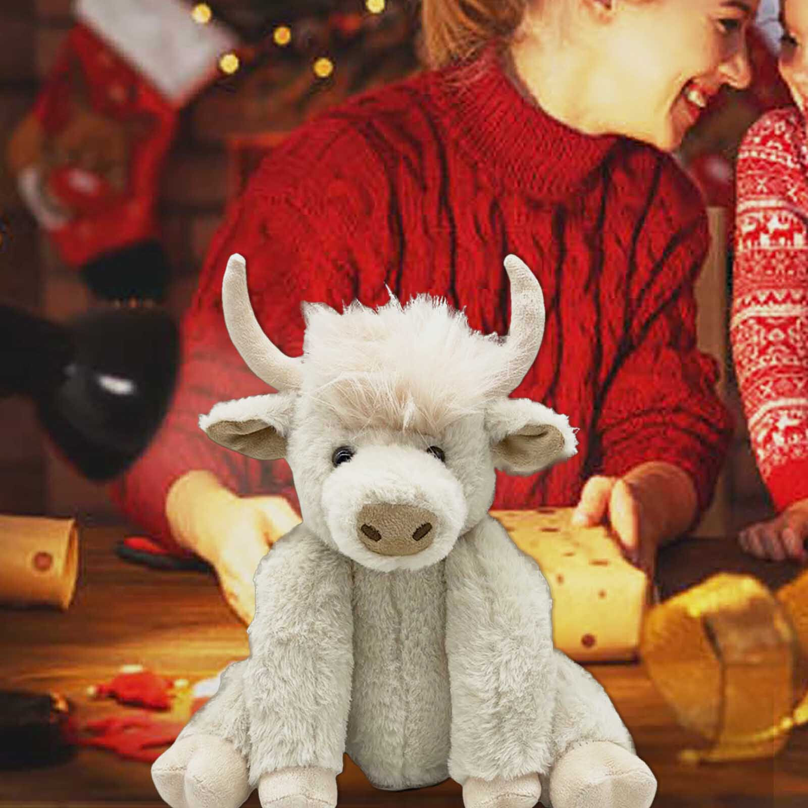Lifelike Scottish Cow Stuffed Animal Posable Joints Highland Cow Plush Doll Toy