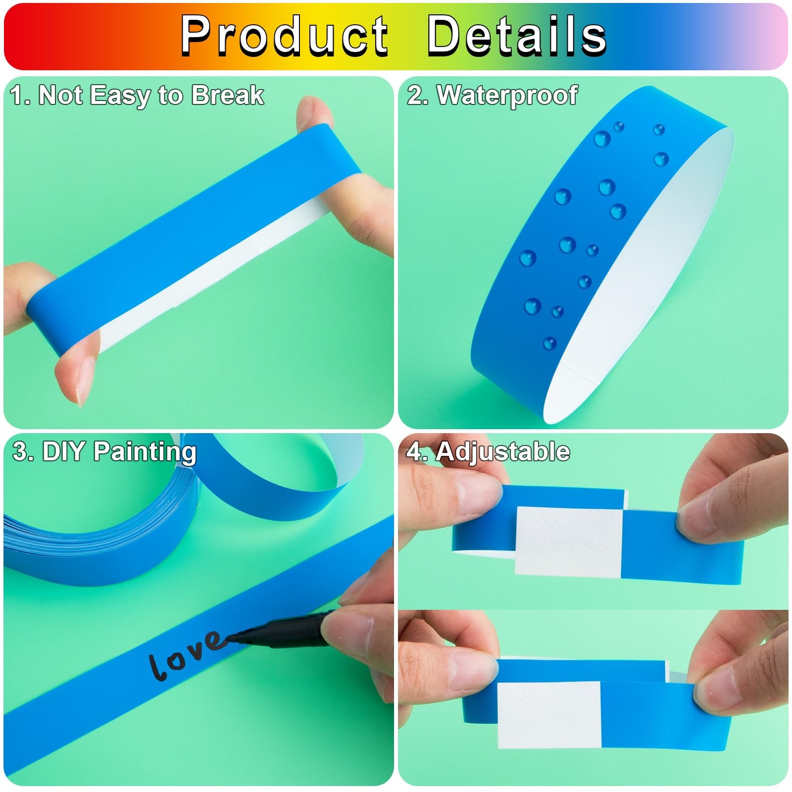 1200 Pcs Plastic Paper Wristbands for Events Neon Color Wrist Bands Concert I…