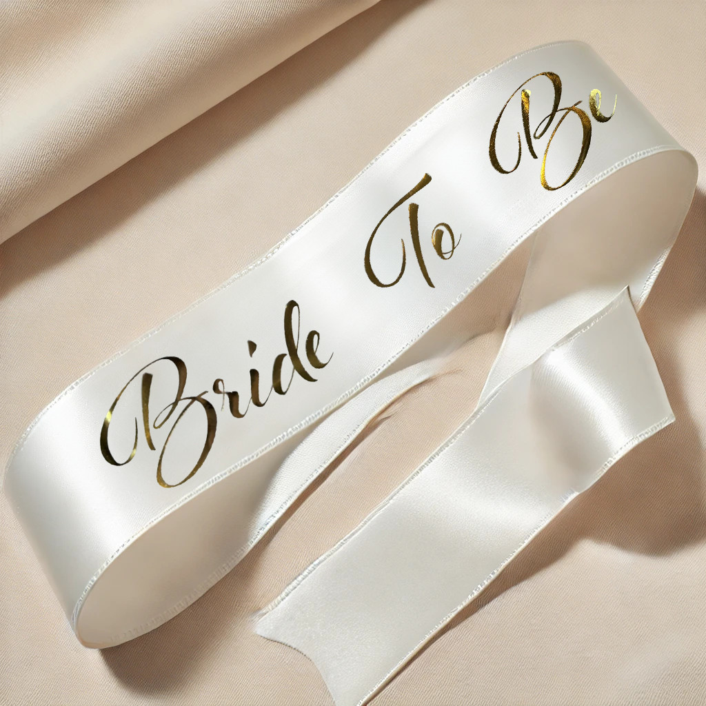 Bride To Be white and gold sash Party Decoration Personalise