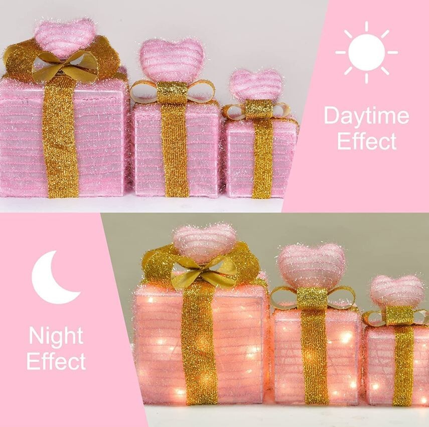 VALENTINE Day CELEBRATE DECOR Lighted Gift Boxes Pink Decorations OUTDOOR INDOOR