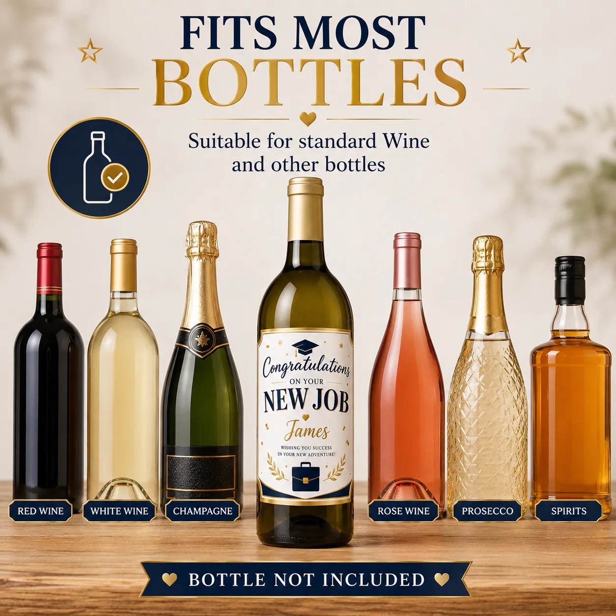 Personalised New Job Bottle Label Sticker Custom Congratulations Wine Gift