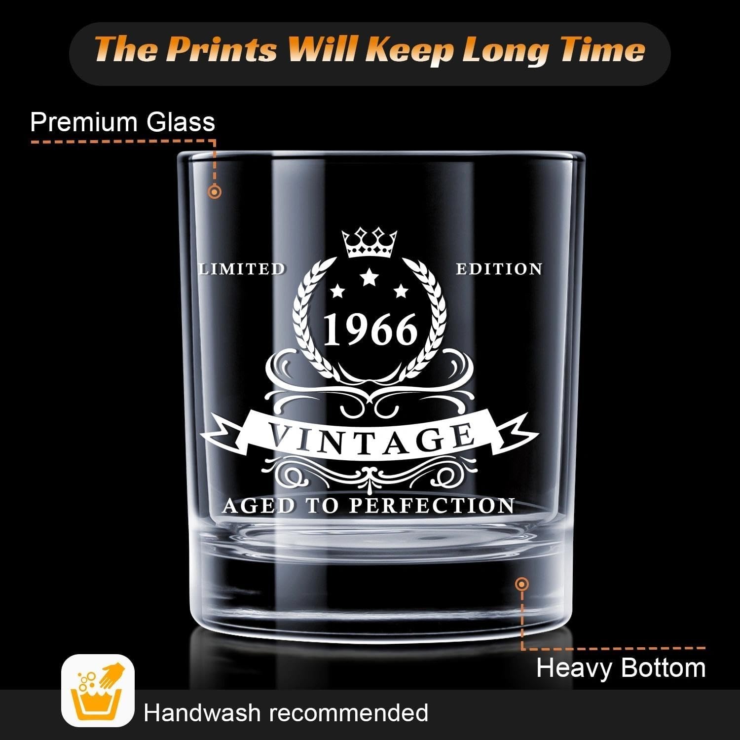 LIGHTEN LIFE 60th Birthday Gifts for Men 12 OZ,1966 Whiskey Glass in Valued W…
