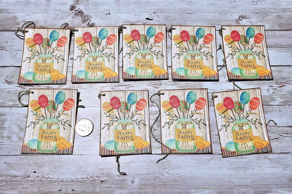 9~Easter~Primitive~Farmhouse~Eggs~Linen Cardstock~Gift~Hang~Tags