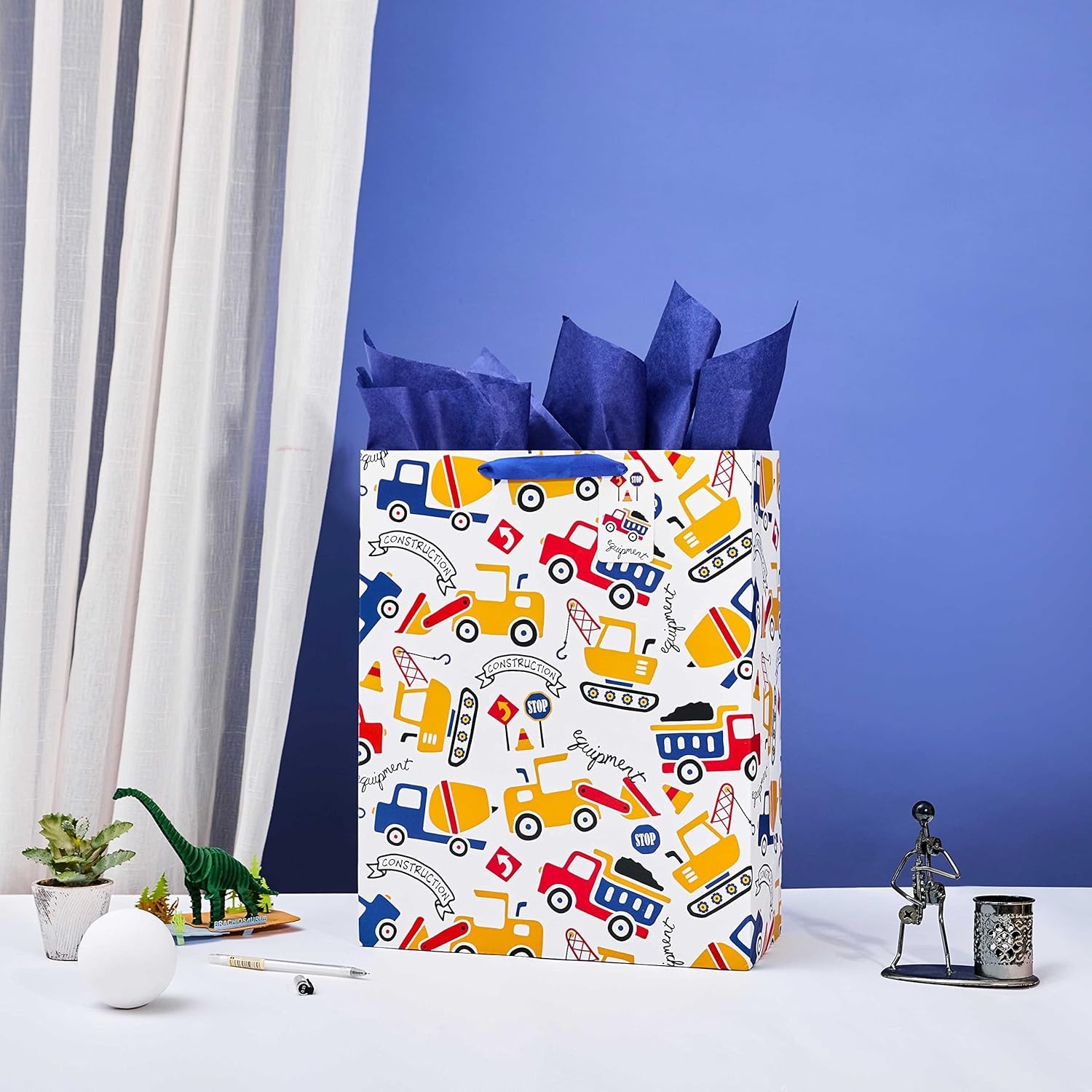 Construct Vehicle Pattern Bag with Blue Tissue Paper,