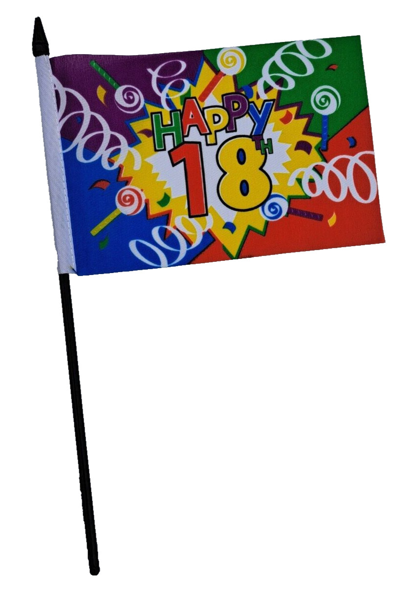 18th Birthday Small Hand Flag (6″ x 4″)