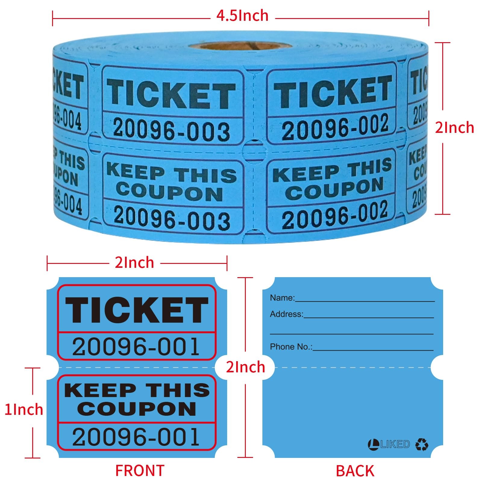 L LIKED Raffle Tickets Double Rolls 1000 Per Roll 50/50 Raffle Tickets for Ev…