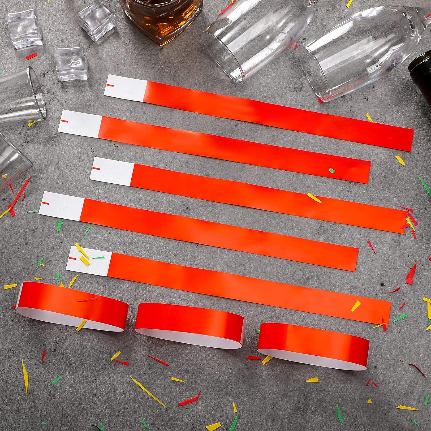 Epakh 500 Pcs Paper Wristbands Neon Wrist Bands Waterproof Hand 500 Pcs, Red