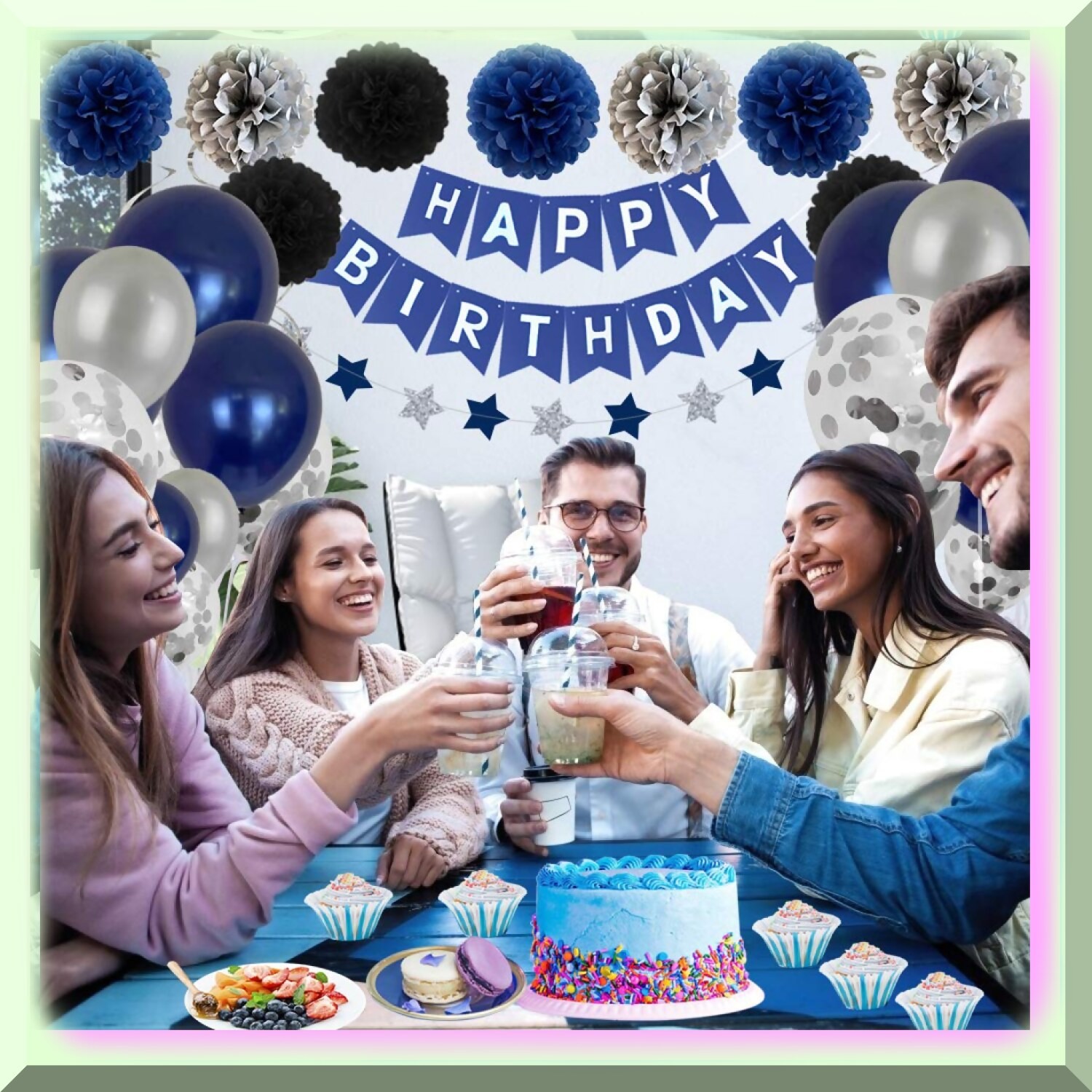 Blue Bliss Birthday Party Decorations and Balloons