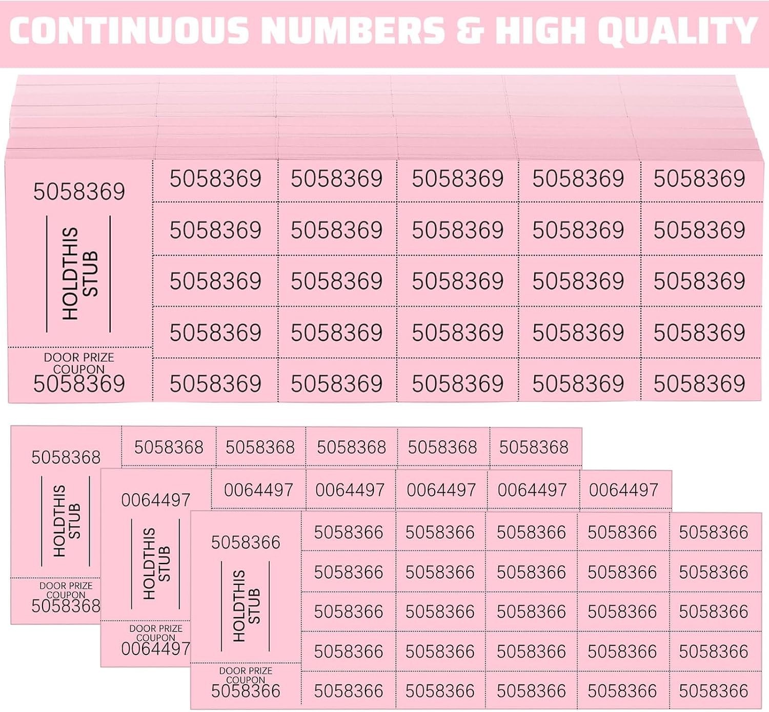 Pink Chinese Auction Tickets – 504 Sheets, Different Numbers