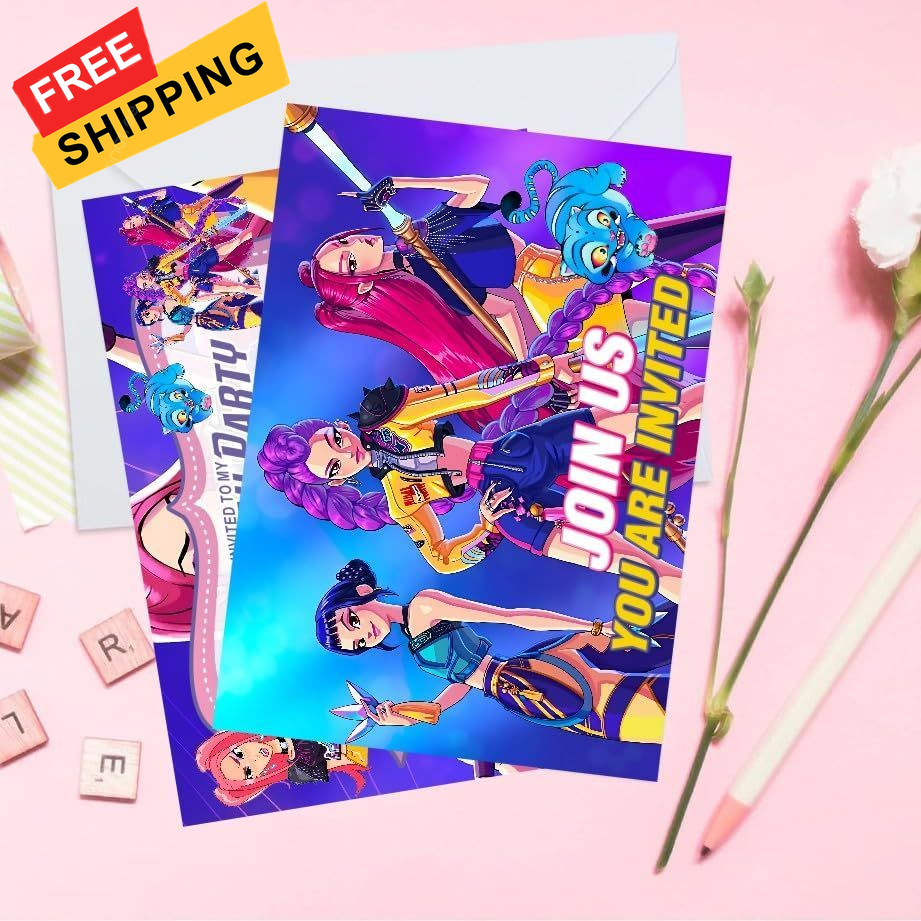 YEEFIGRO 16pcs Demon Movie Hunters Birthday lnvitation Cards 4.2″x6″, Purple