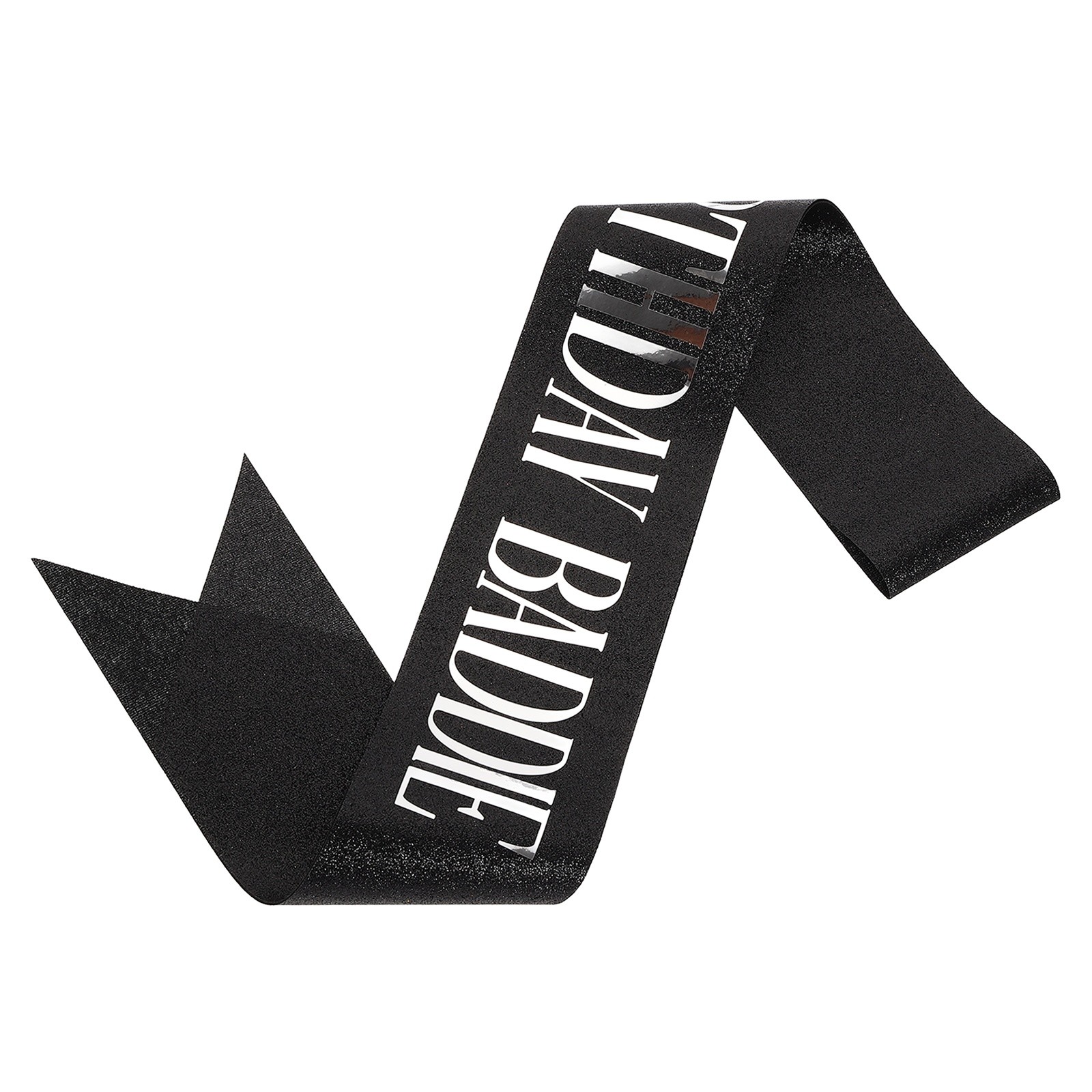 Birthday Baddie Sash with Pin Silver Lettering for Party, Black