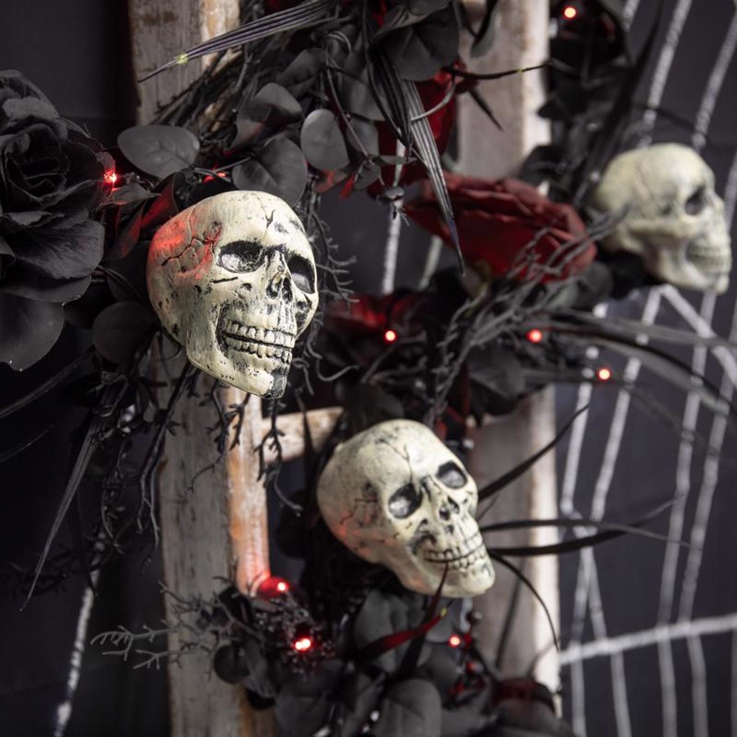 Celebrations Red 50 ct 9 ft. LED Skull Garland Halloween Decor