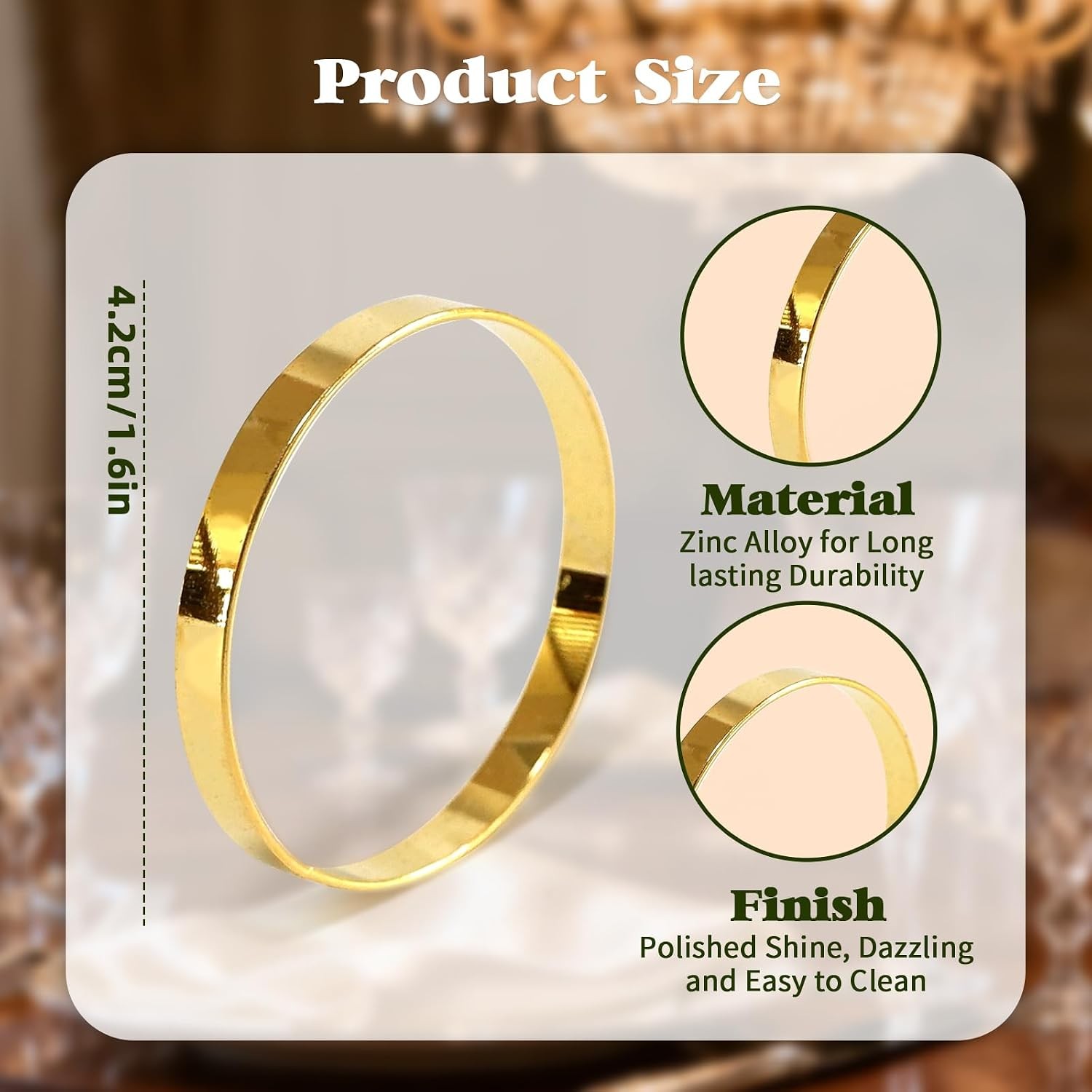 100 Pcs Gold Napkin Rings Bulk, Exquisite Round Napkin Ring Buckles, Suitable