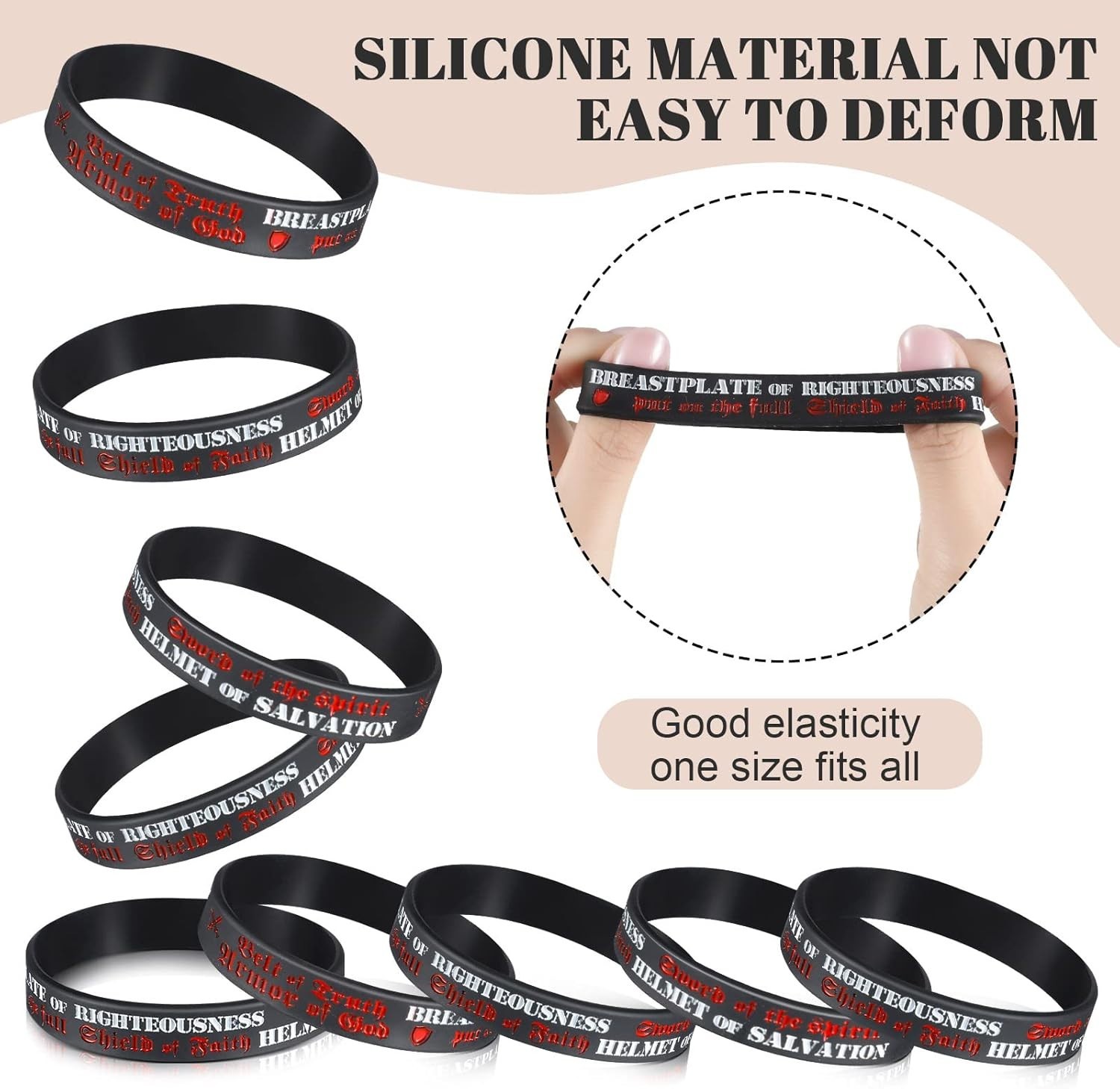 120 Pcs Armor of God Silicone Bracelets Ephesians 6:10-18 Bible Verse Wristband