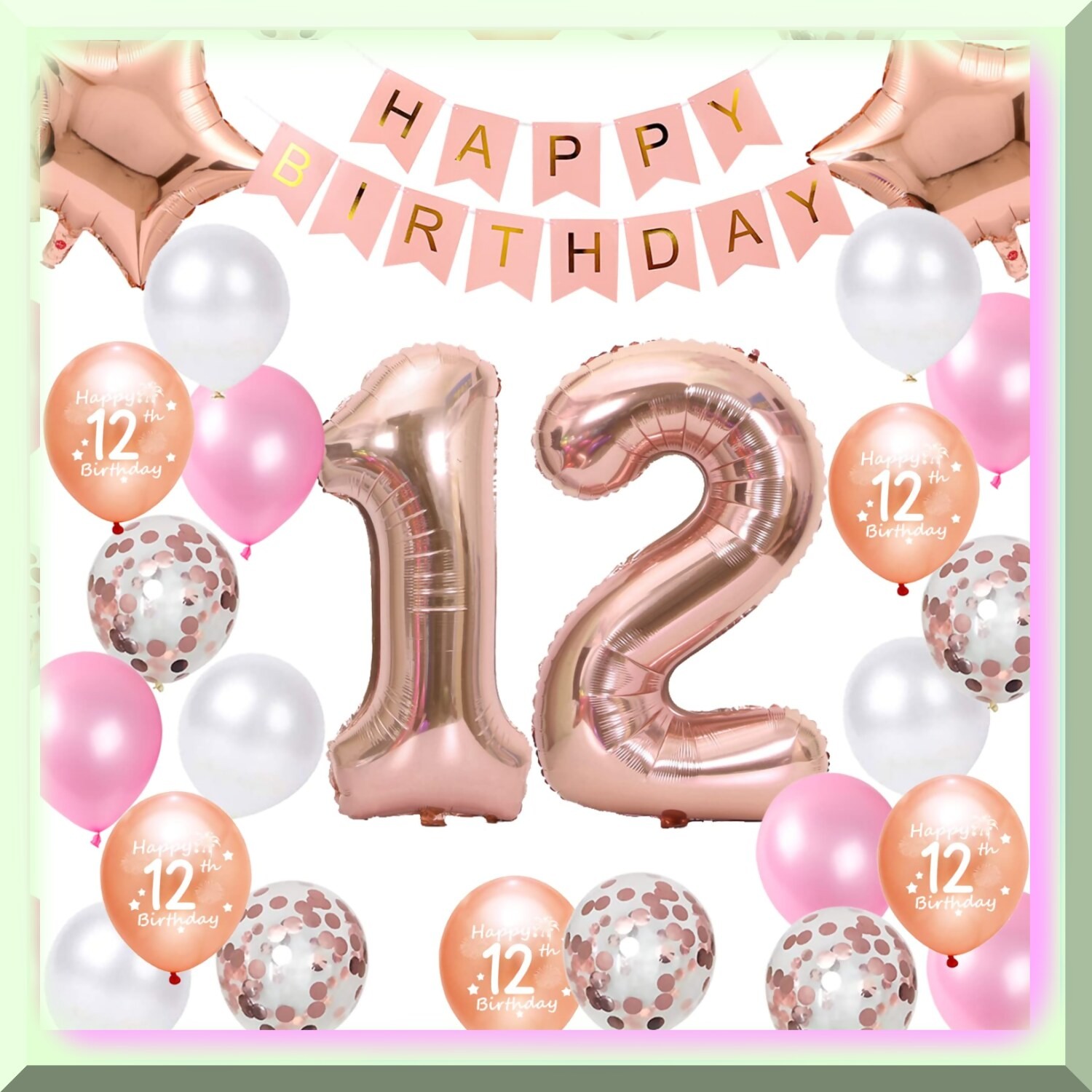 Rose Gold 12th Birthday Party Decorations Kit