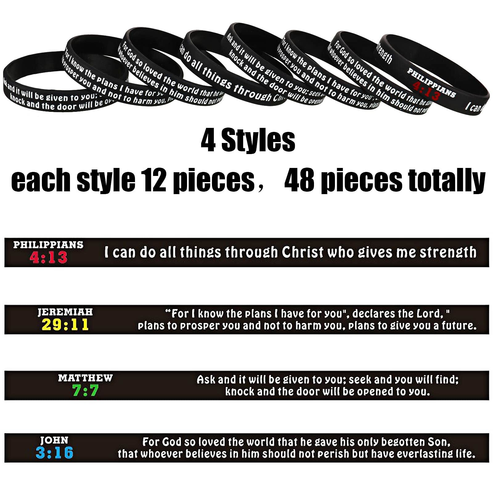 48 Pcs Bible Verses Rubber Bracelets Motivational Christian Religious Wristband