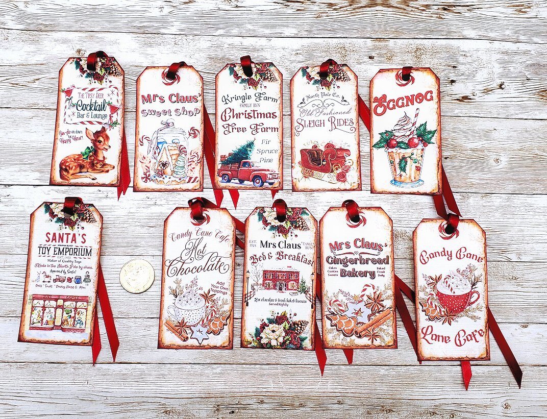 10-Christmas-Mrs Claus-Bakery-Food-Holiday-Linen Cardstock-Gift-Hang-Tags