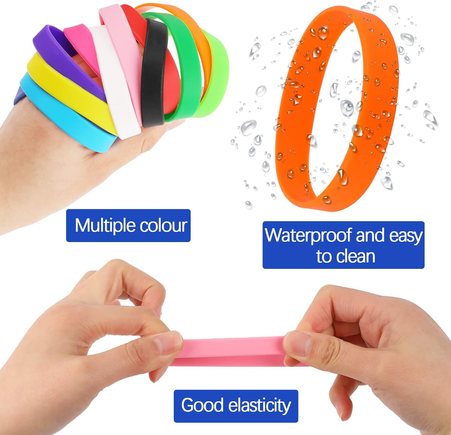 Vin Beauty 12 Pack Silicone Wrist Bands, Assorted Color Rubber Bracelet Kit for