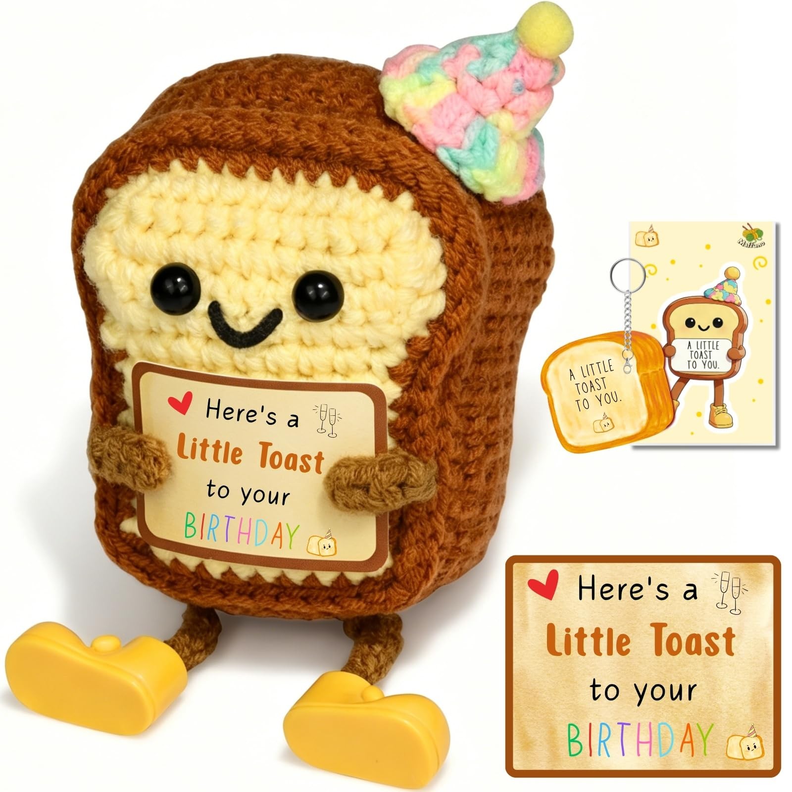 Happy Birthday Gifts Crochet Toast – Funny 2.3*2.6*2.1 inches, Brown