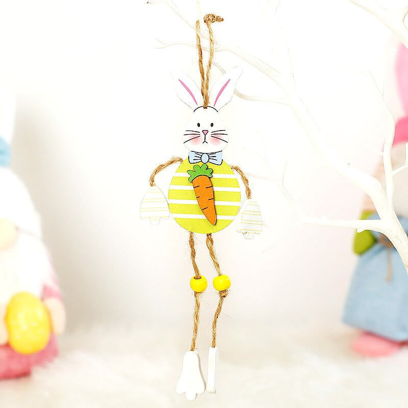 Wooden Happy Easter Bunny Rabbit Hanging Ornament Easter Party Home Decorations