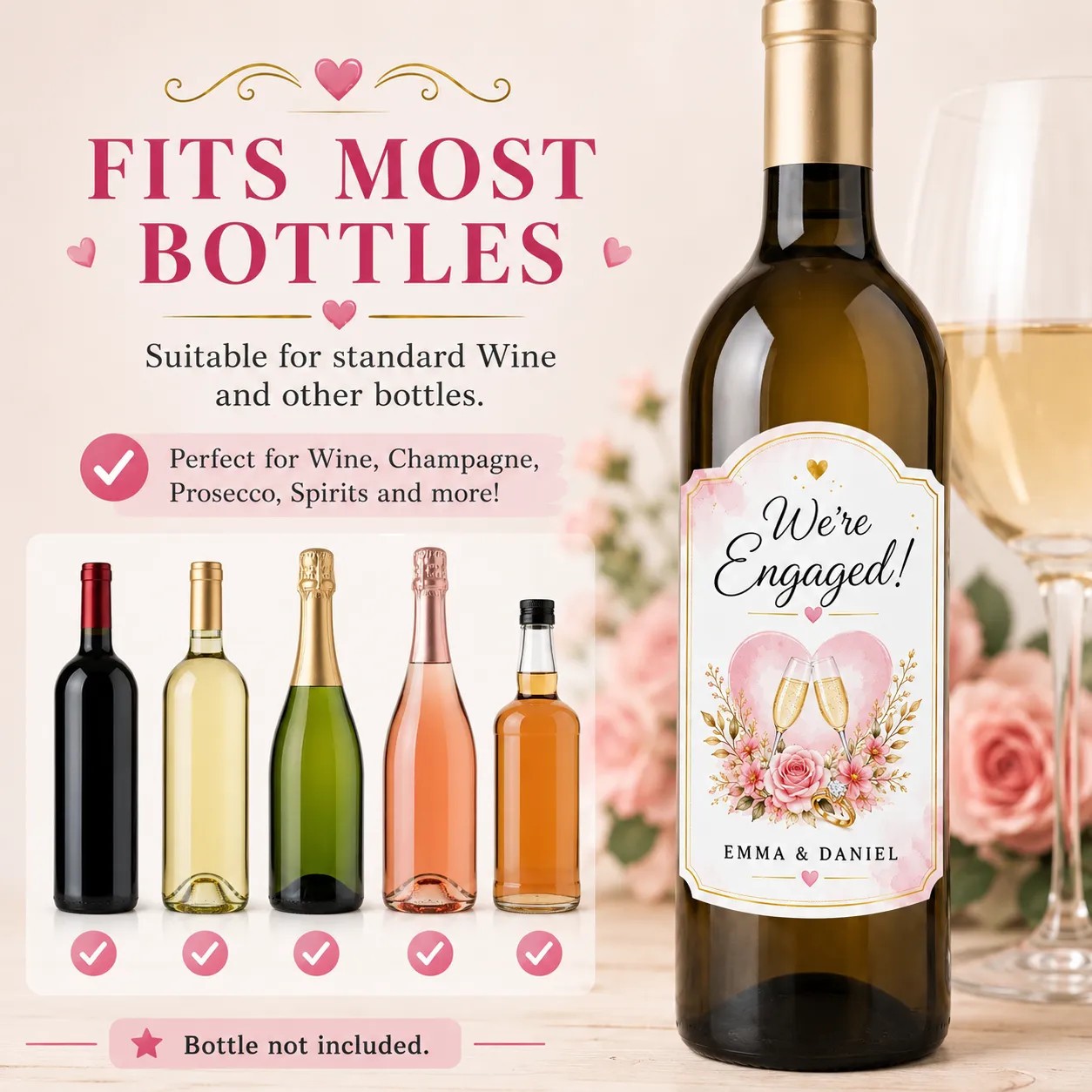 Personalised Engagement Bottle Label Sticker Custom Wine Champagne Gift Decor