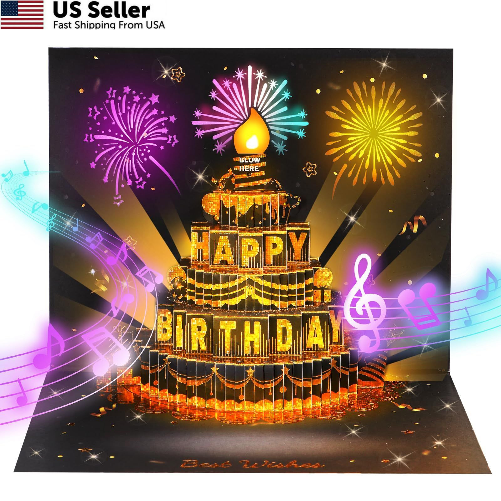 APOTODITO Birthday Cards for 6 inches x 7.8 x 0.67 inches, Blackgold