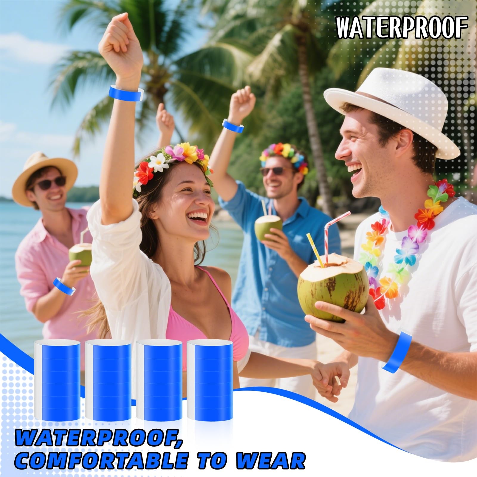 300 Pcs Wristbands for Large Events, Waterproof and Tear-Resistant Blue