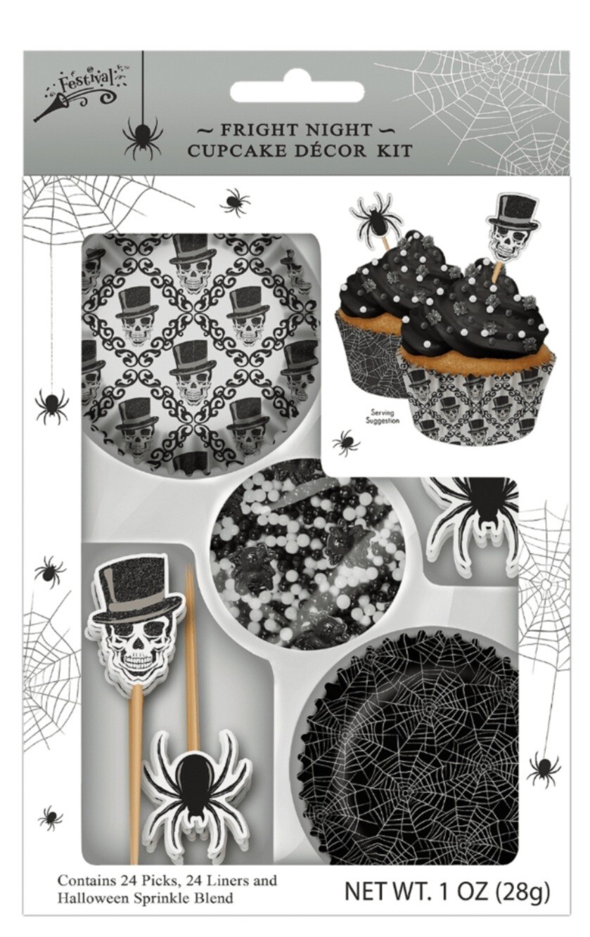 Fright Night Skulls and Spiders Halloween Party Cupcake Kit – NEW